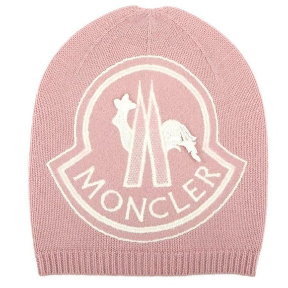 🔥NEW MONCLER MAUVE PINK LUXURY WOOL CASHMERE LOGO BEANIE HAT OS AUTHENTIC🔥 - Picture 4 of 7